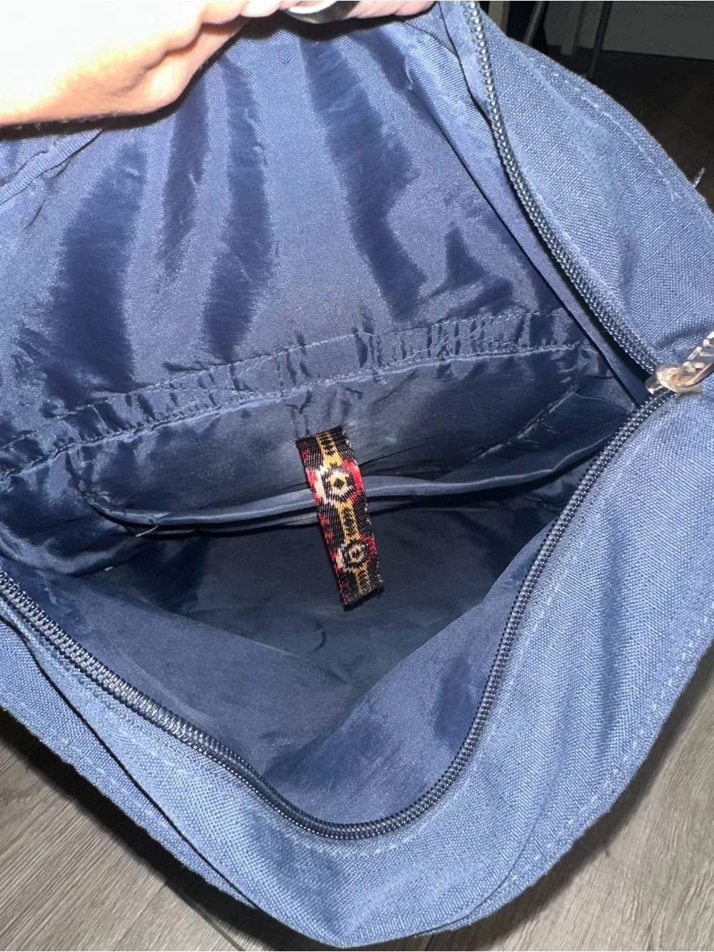 TOMS Stand Up Navy Blue Backpack Bag with Tribal Strap Accents